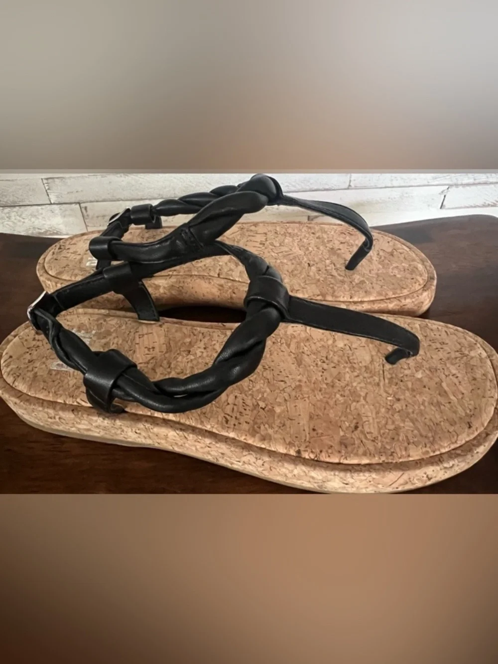 PAIGE dawn twisted strap sandal in black leather in size 7.5 NWOT